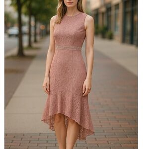 SHEIN SIZE S Pink Champagne Rose Color Lace Hi Low Formal Sleeveless Tank Dress